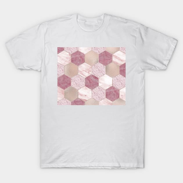 Carnation pink rose gold foil - marble hexagons T-Shirt by marbleco